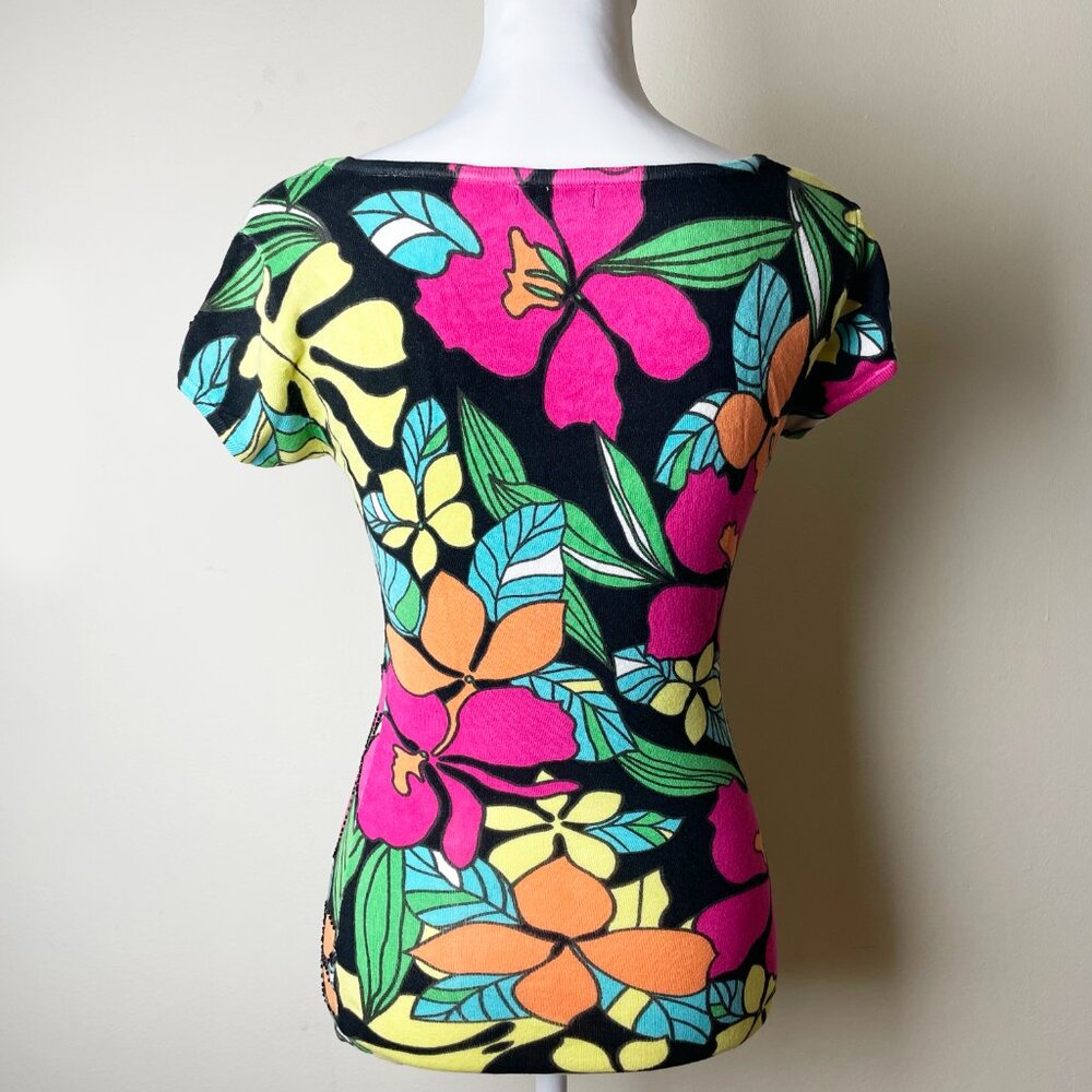 Cache | Beaded Multicolor Top Flower Print | Rare Find | Size Small - Picture 5 of 12
